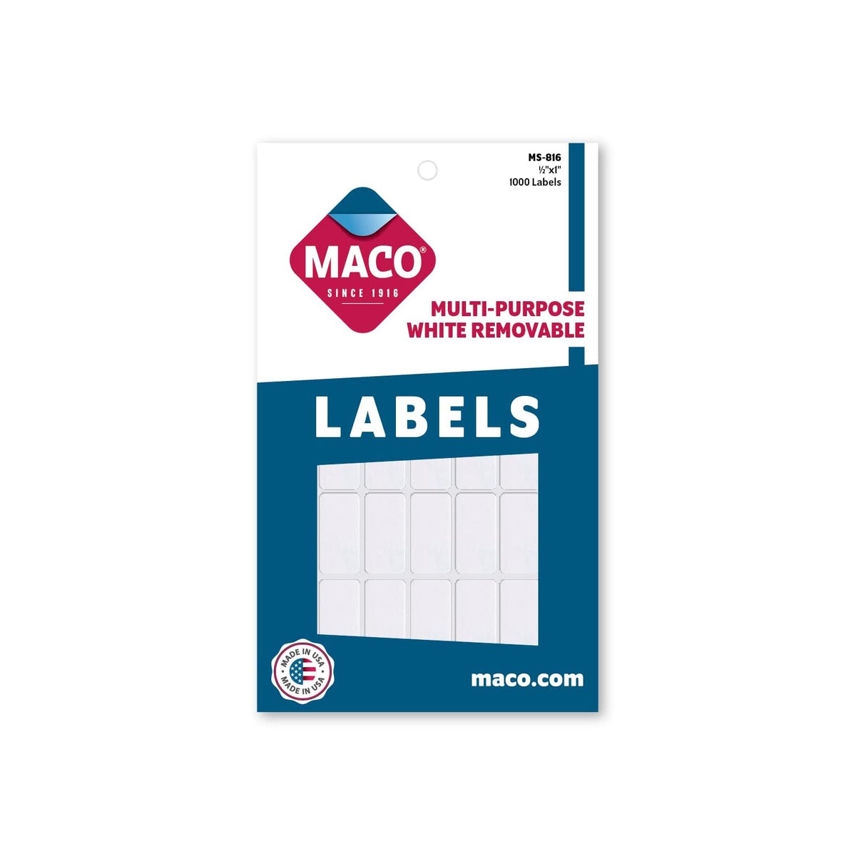 Maco Label, 1/2 x 1 inch, White