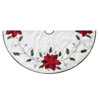 Kurt Adler Kurt S. Adler 54-Inch Ivory with Holly Leaves and Poinsettia Tree Skirt, red, Green, White