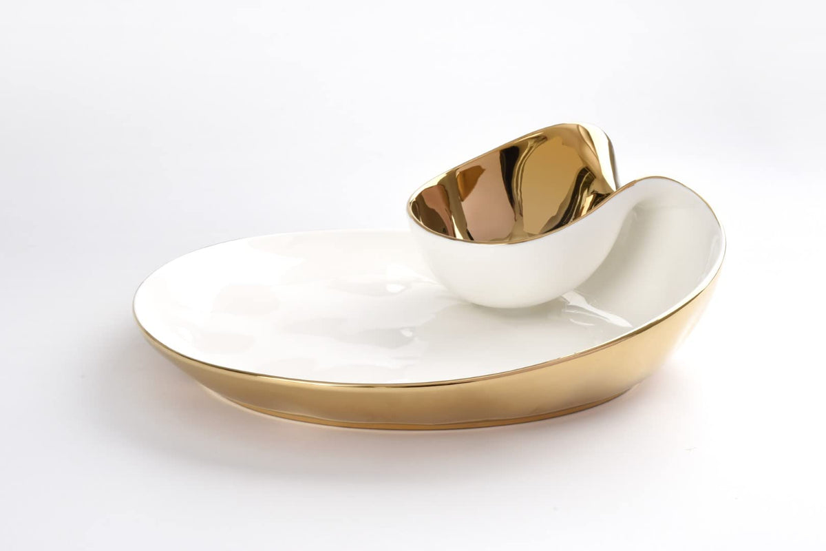 Pampa Bay Dishware Bowl, 12.5 x 10 x 4 Inch, White and Gold