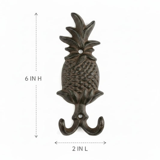 Comfy Hour Antique & Vintage Interior Decor Collection Cast Iron Pineapple Double Key Coat Hooks Clothes Rack Wall Hanger Heavy Duty Recycled Gift Idea