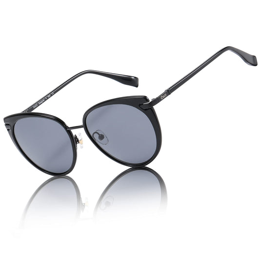 DUCO Cat Eye Sunglasses for Women Retro Polarized Womens Sun Glasses 90s Vintage Shades UV Protection DC1222 — Black Frame Grey Lens