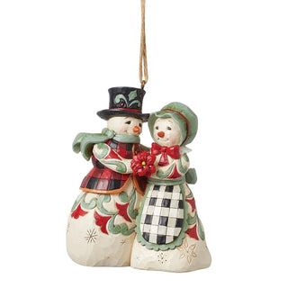 Enesco Jim Shore Heartwood Creek Highland Glen Mr. and Mrs. Snowman Hanging Ornament, 3.74 Inch, Multicolor