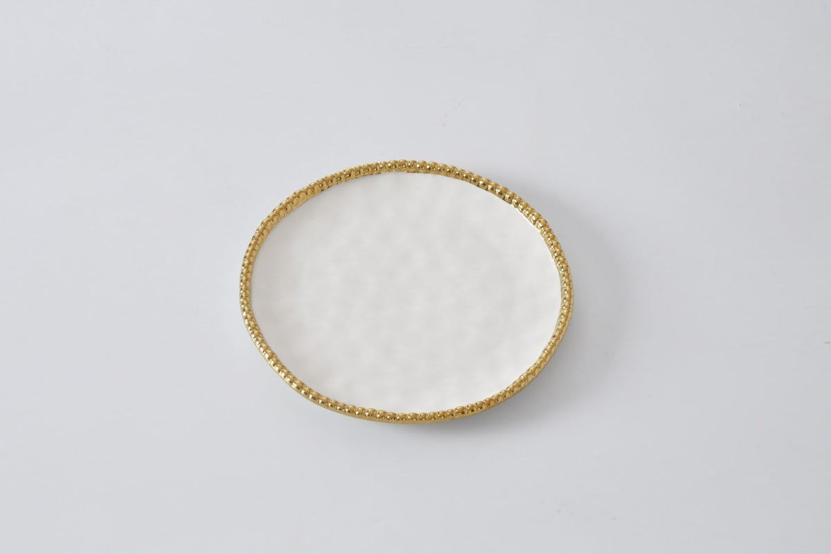 Pampa Bay Dishware Plate, 6 x 6, White with Gold Beading