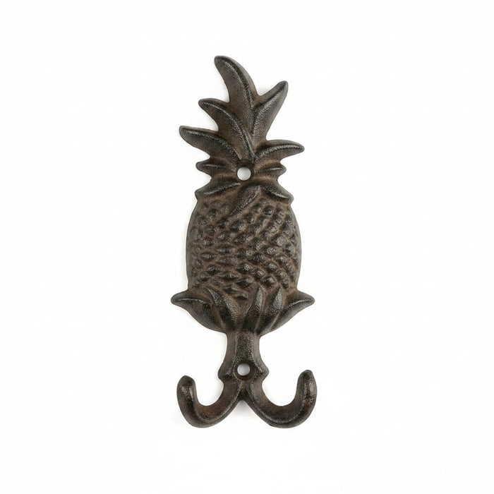 Comfy Hour Antique & Vintage Interior Decor Collection Cast Iron Pineapple Double Key Coat Hooks Clothes Rack Wall Hanger Heavy Duty Recycled Gift Idea