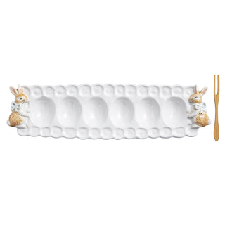 Mud Pie Tray, tray 3 1/4" x 13 3/4" | fork 5", White With Bunny