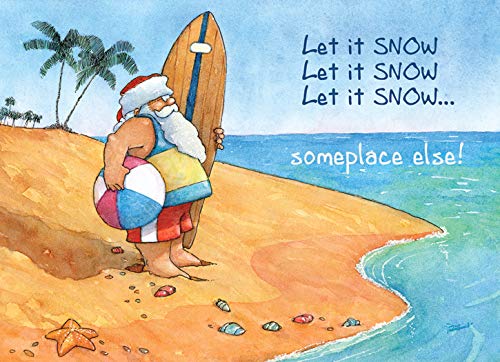 Lux Press Group Greeting Card, 5x7 inches, Surfing Santa on Beach