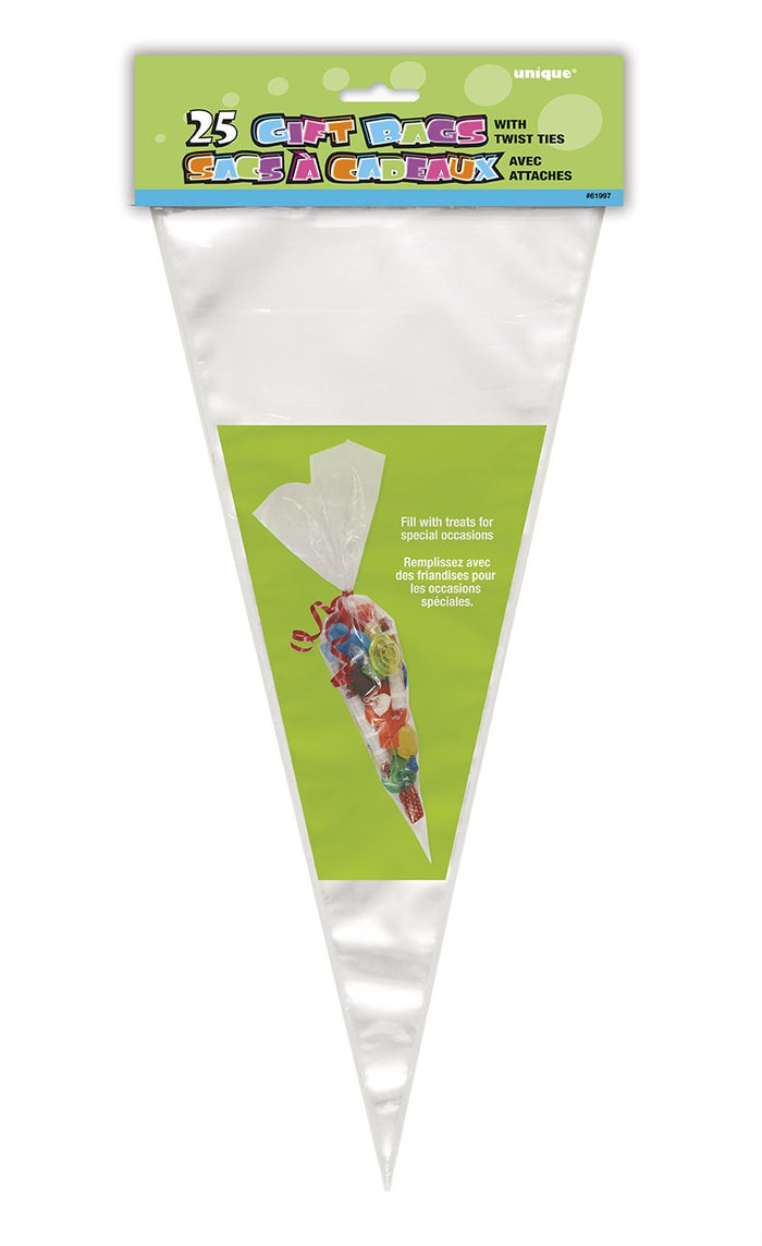 Unique Industries Clear Cone Cellophane Bags, 25ct