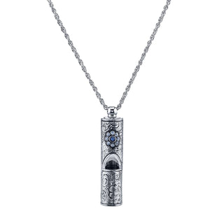 1928 Jewelry Vintage Inspired Silver Tone Pewter Whistle Pendant Necklace With Crystal Flower 28" (Blue)