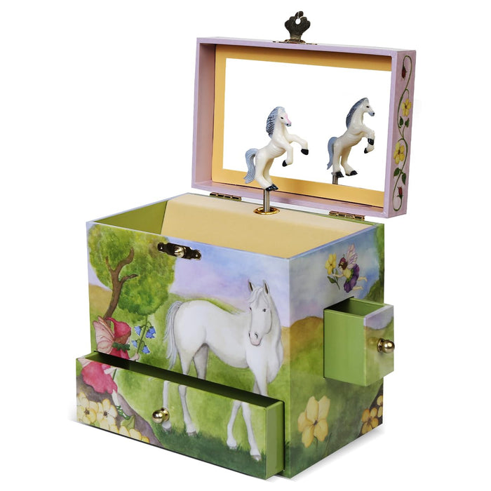 Enchantmints Horse Fairy Musical Jewelry Box Spins to "In the Good Old Summer Time" 3 Pullout Drawers Treasure Storage