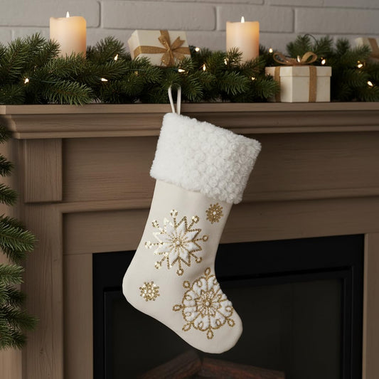 Comfy Hour 18 Inch Christmas Stocking, Gold Snowflake Decor