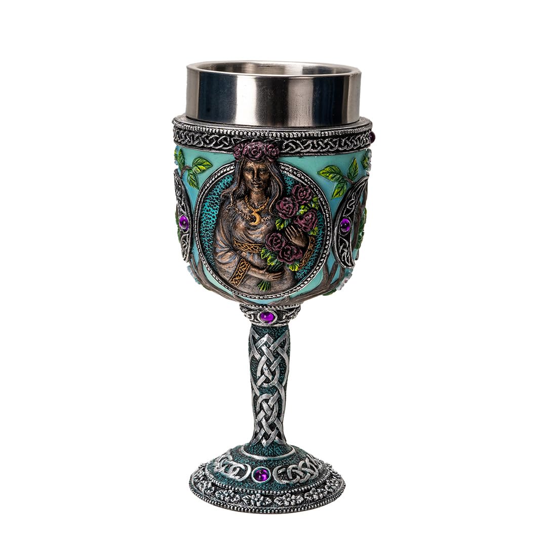 Pacific Trading Triple Goddess Wine Goblet Made of Polyresin With Stainless Steel Rim