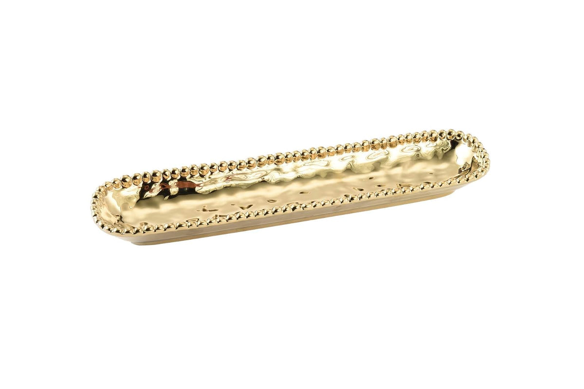 Pampa Bay Salerno Porcelain Cracker Tray with Titanium-Plated Border — Gold