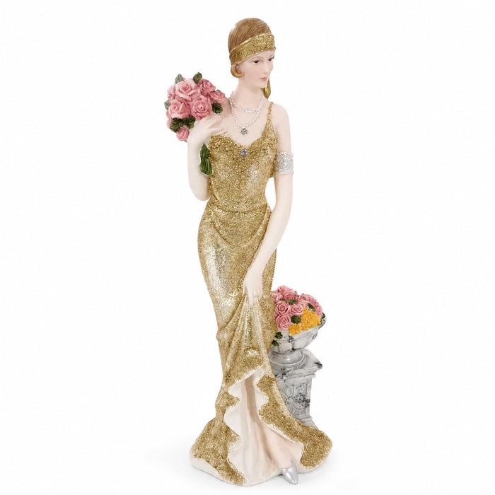 Comfy Hour 13 Inch Victorian Lady Figurine, Art Deco Gold Dress Statue