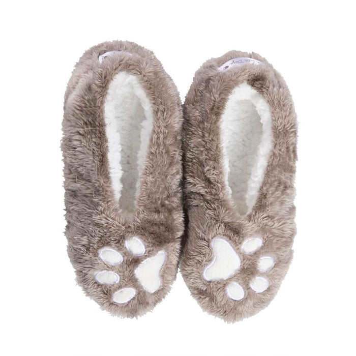 Faceplant Dreams Women's I Sleep With Dogs Slippers - Gray Paw Print Plush Lined Footsies- Medium