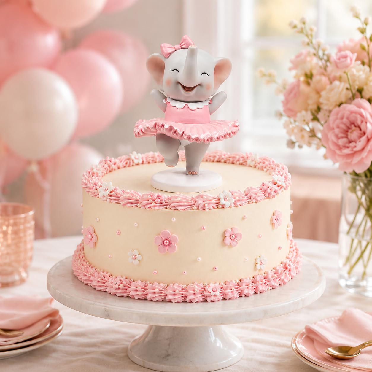 Comfy Hour 4.5 Inch Ballerina Elephant Figurine, Pink Cake Topper
