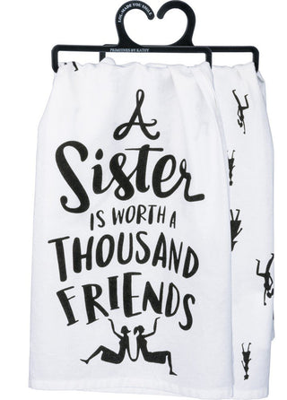 Primitives By Kathy A Sister is Worth a Thousand Friends Black & White Decorative Cotton Towel