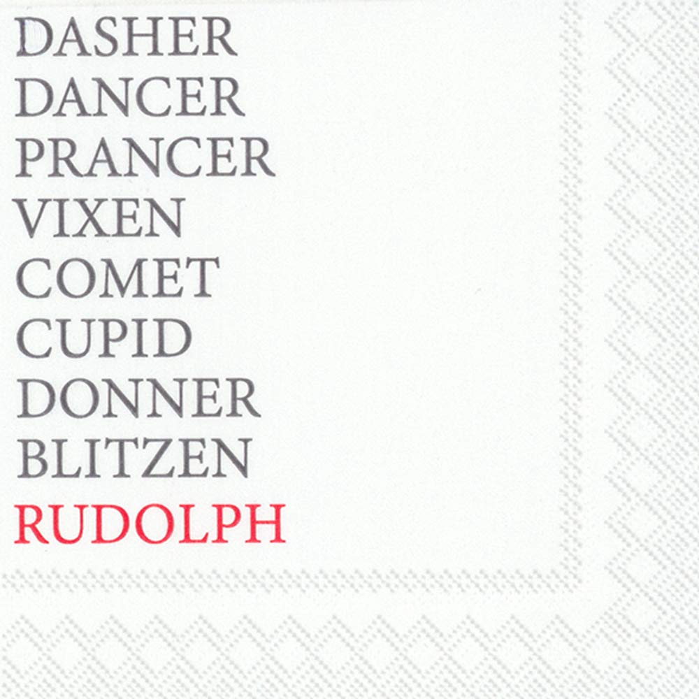 Boston International IHR 3-Ply Cocktail Beverage Paper Napkins, 5 x 5-Inches, Reindeer