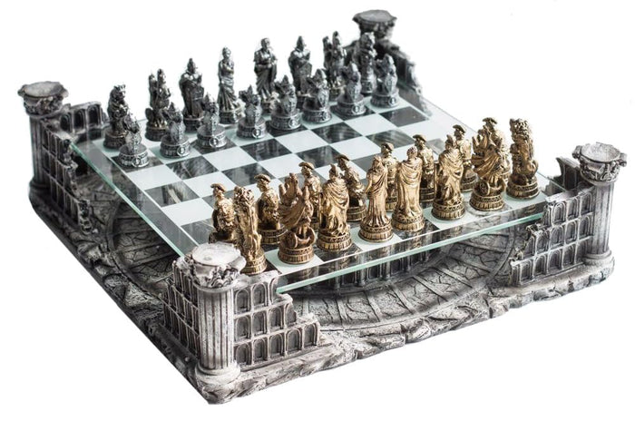 CHH 16.25" Roman Gladiators 3D Chess Set, Bronze & Silver Color