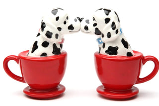 Pacific Trading Giftware Kissing Dalmatian Dogs in Tea Cup 3.5'' Tall Magnetic Salt and Pepper Shakers Set