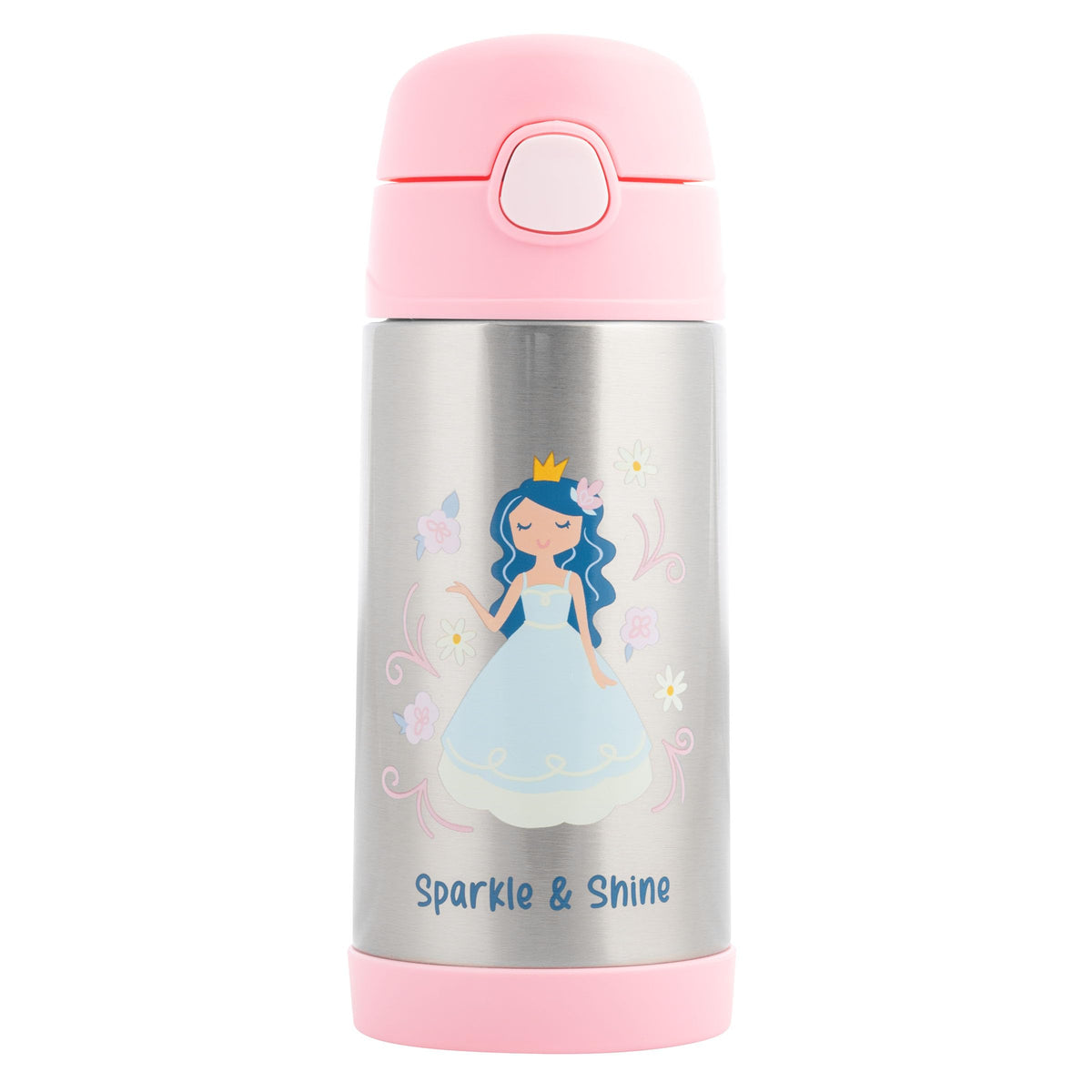 Stephen Joseph Double Wall Stainless Steel Bottles, Insulated Water Bottle for Kids Toddlers, Vacuum Insulated Bottle with Straw, BPA-Free Water Bottle – 11.8 Ounces, Princess
