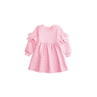 Mud Pie Dress, Pink, Kids Quilted Bow Sweatshirt Dress