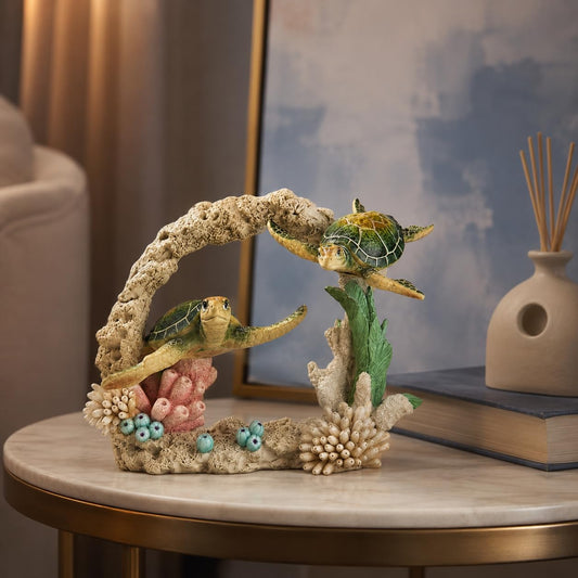 Comfy Hour Ocean Voyage with Sea Turtles Collection Resin 7" Turtles Coral Marine Animal Desktop Decoration