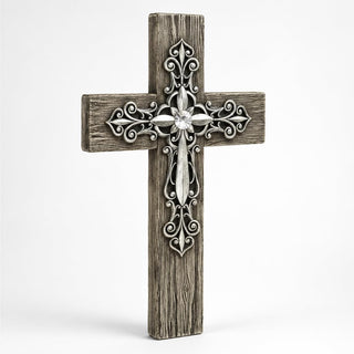 Comfy Hour 14.5 Inch Cross for Wall, Rustic Wood Look Wall Cross, 1 Piece