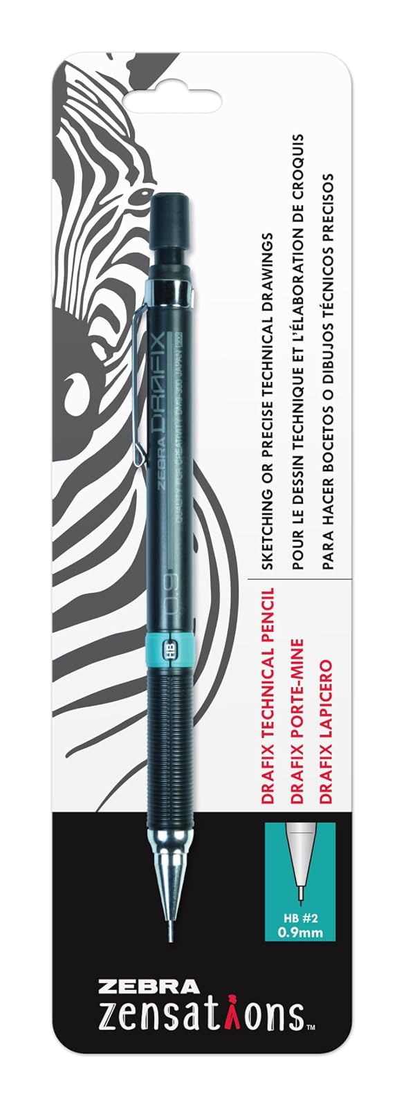 Zebra Pen Zensations Drafix Technical Pencil, 0.9mm, Teal Lead Grade Indicator, 1-Count