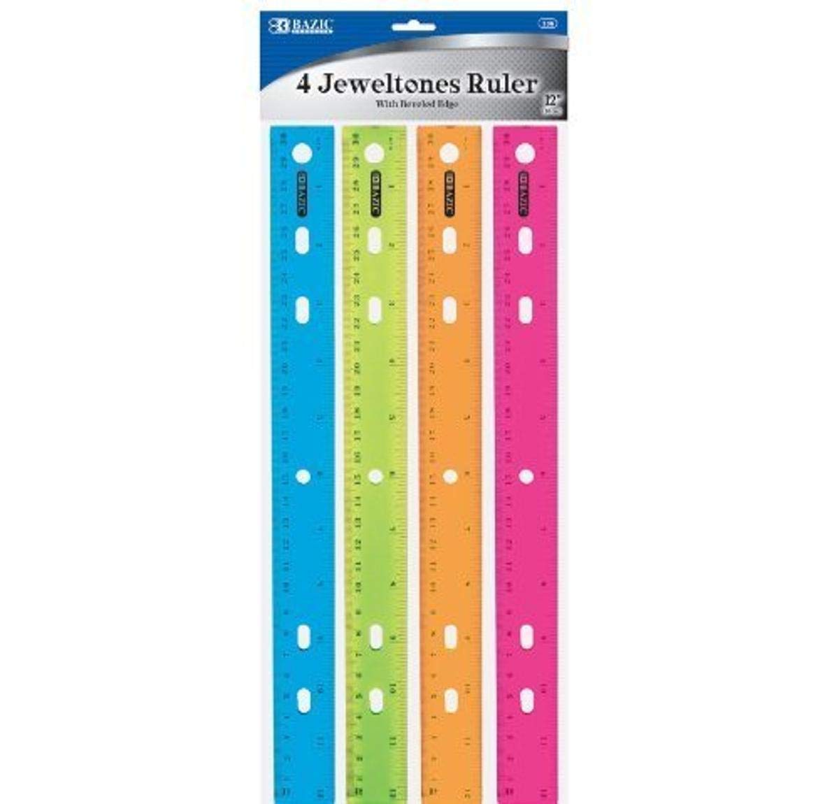 BAZIC Jeweltones Color Ruler, 12 Inches, 1 Pack of 4 Rulers