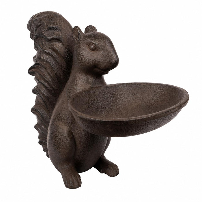 Comfy Hour Farmhouse Home Decor Collection 8" Decorative Squirrel Holding A Plate Figurine, For Indoor Candy Plate Or Outdoor Birdfeeder Use, Polyresin Statue Antique Copper Looking