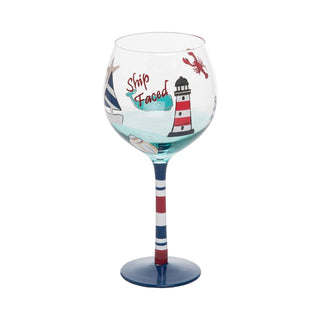 Beachcombers B22351 Lighthouse Harbor Painted Wine Glass, 8.7-inch High