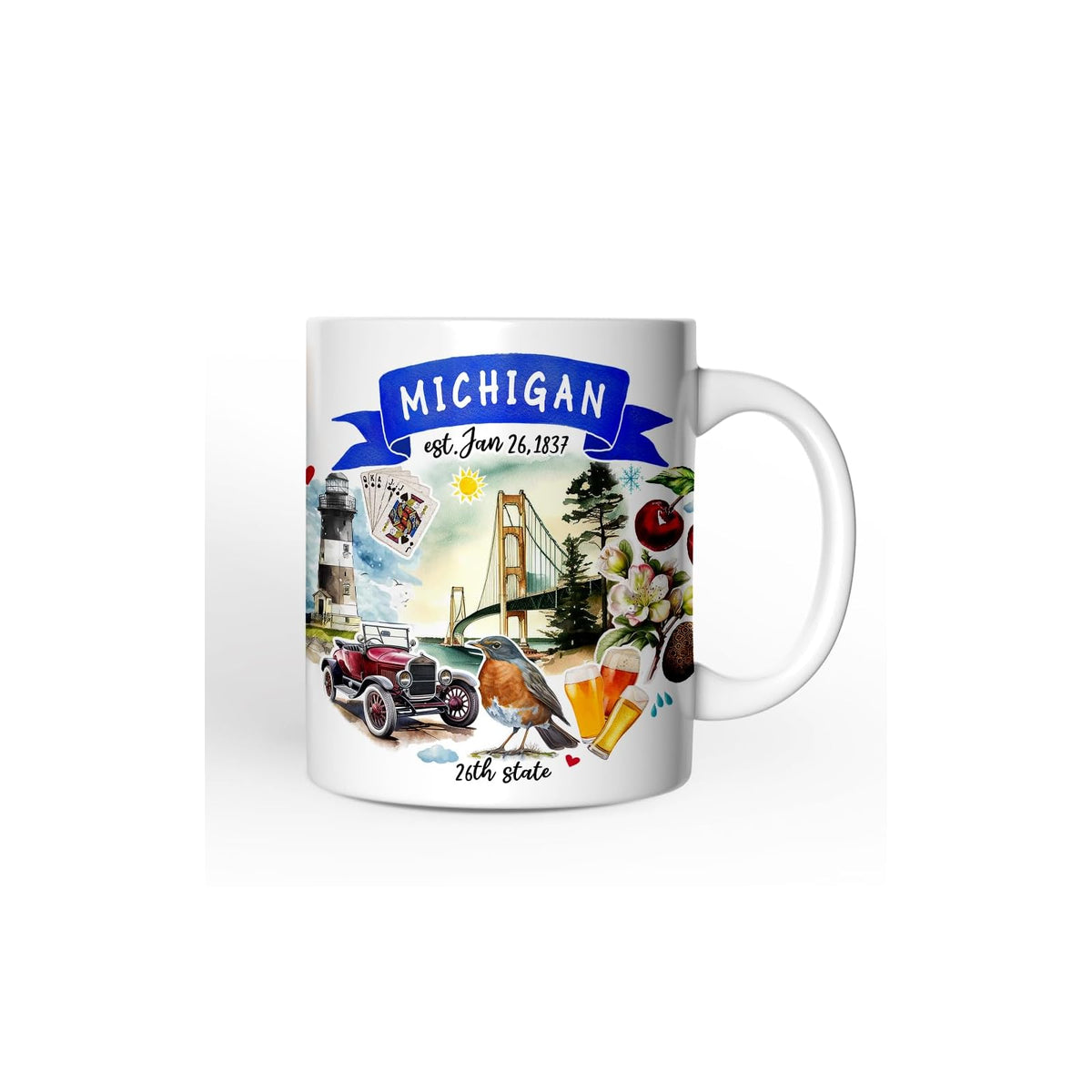 OrnamentallyYou Drinking Cup, 12 Ounces, Artistic Michigan State Themes and Land