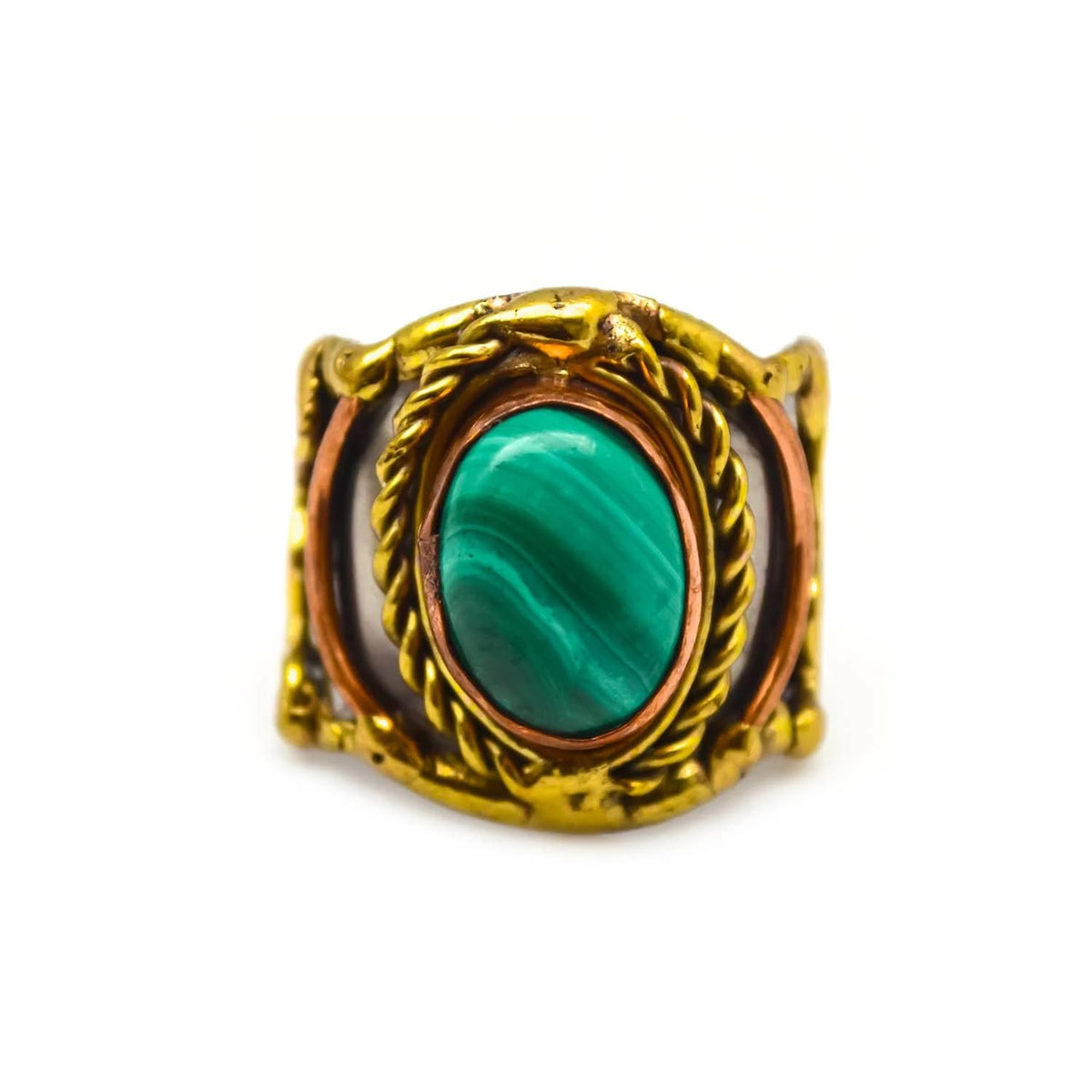 Anju Mixed Metal and Malachite Stone Ring for Women