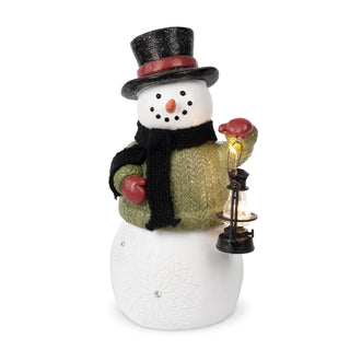Blossom Bucket Figurine, Snowman With Green Sweater
