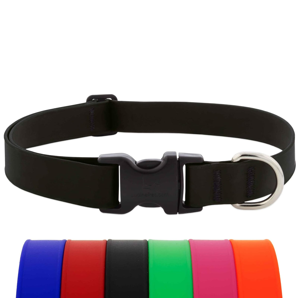 LupinePet Animal Collar, Large: Adjusts from 16 to 28 in, 1-in wide, Jet Black