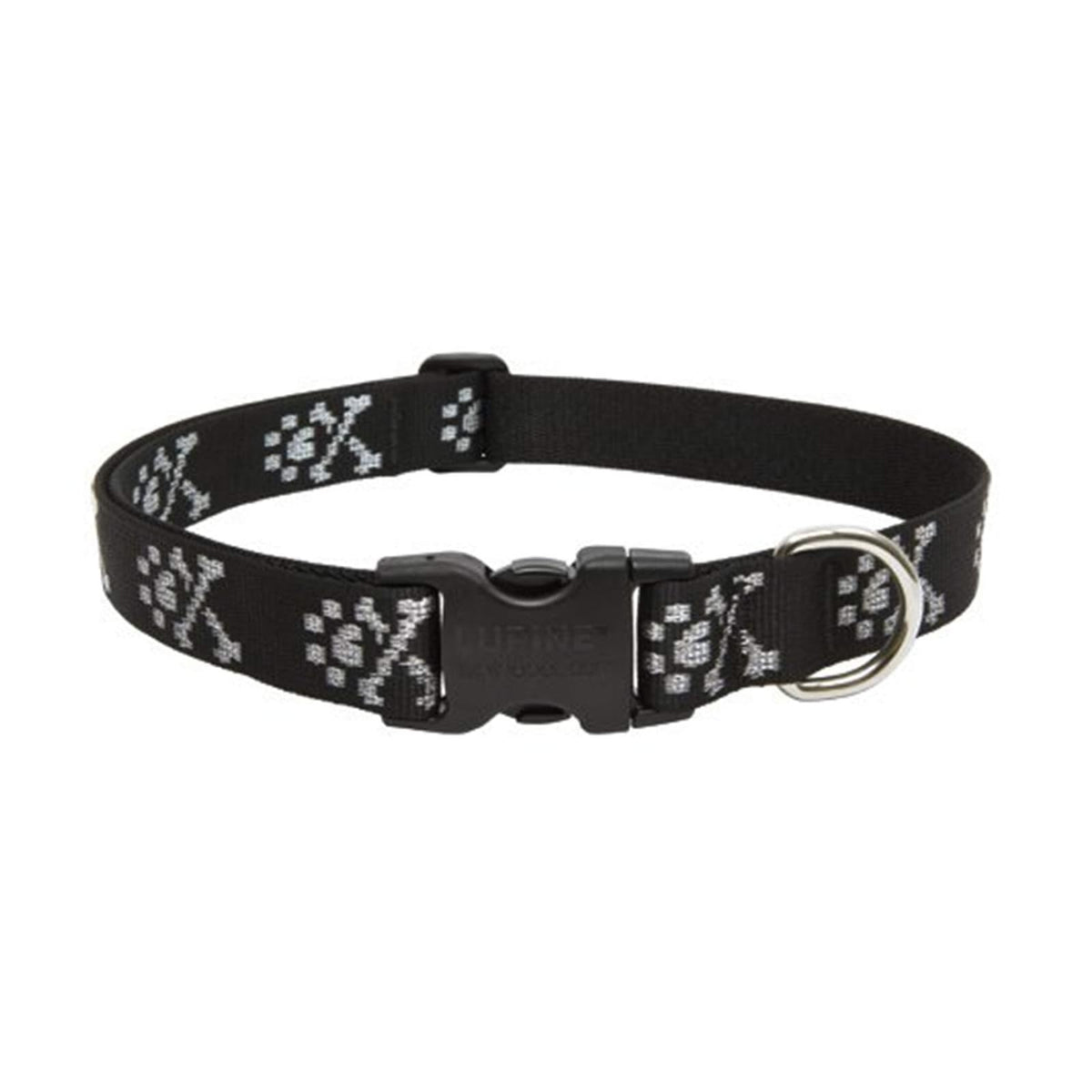 LupinePet Animal Collar, 1" wide; adjusts from 12" to 20", Black, Silver