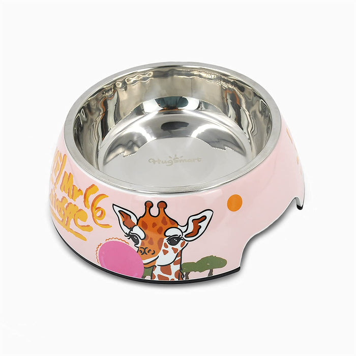HugSmart Pet Dog Bowl, Melamine Stainless Pet Bowls, Cute Food and Water Dish with Non-Skid Silicone Base for Small and Large Pets (Dog Bowl Giraffe, L)