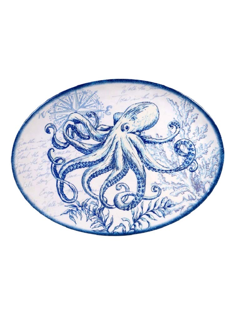 Certified Dishware Plate, Large, Blue,White