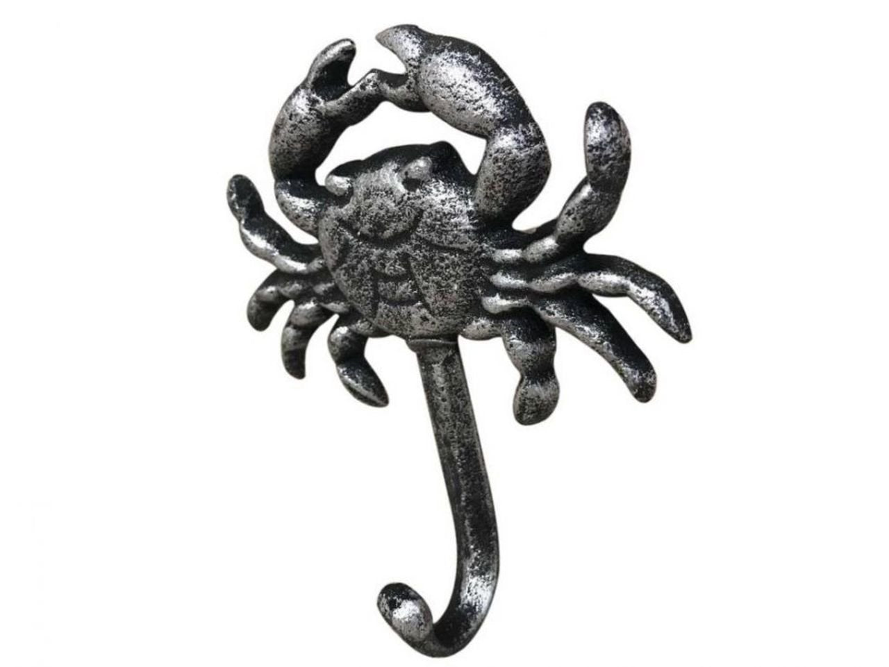 Hampton Iron Handcrafted Model Ships Rustic Silver Cast Iron Wall Mounted Crab Hook 5 - Door Hook - Coastal Beach De