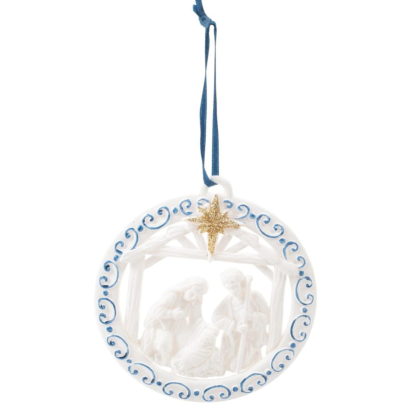 Kurt Adler White and Blue Nativity Family Christmas Ornament T3072