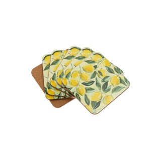 Boston International Drink Coaster, 4" x 4", Painterly Lemons