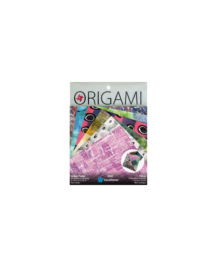 Yasutomo Origami Painted Paper Hodge Podge with 6 Patterns and 24 Sheets, Size 5 7/8” Square, Arts and Crafts Supplies