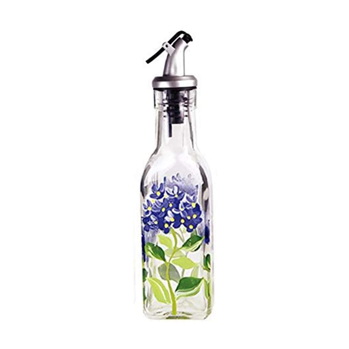 Grant Howard Hand Painted Square Cruet with Pourer, Blue Hydrangeas, 6 oz, Multicolor
