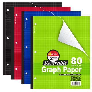 Bazic 4/5 Reversible Graph Paper, 8" 1/2 X 11", 80 Sheets (Assorted Colors)