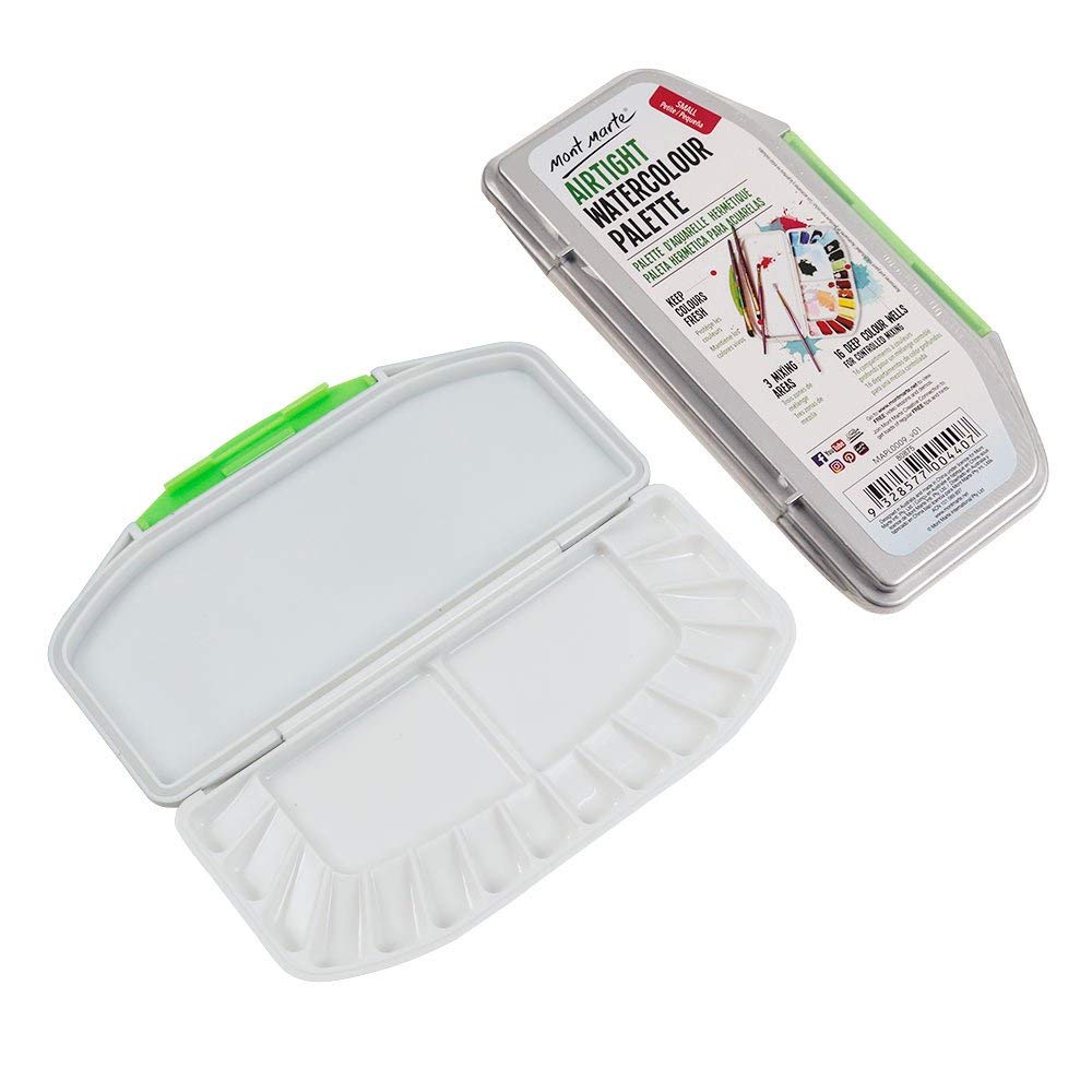 Mont Marte Airtight Watercolor Palette 16 Slot. 3 Mixing Areas and 16 Deep Color Wells.