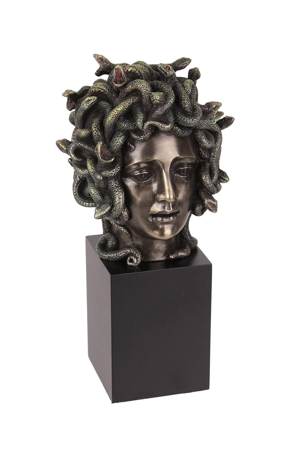 Unicorn Studio Veronese Design Cast Bronze Resin Medusa Head Figure on Plinth Bust Sculpture Painted Accent Art