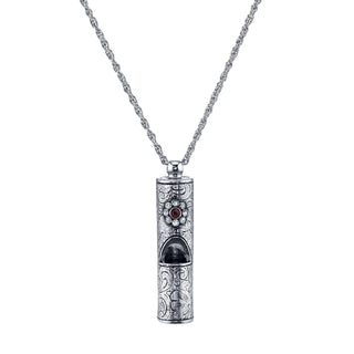 1928 Jewelry Vintage Inspired Silver Tone Pewter Whistle Pendant Necklace With Crystal Flower 28" (Red)