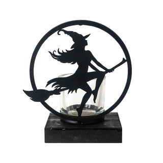 Pacific Giftware Candle Holder, 6 Inches - Witch by Moonlight, Black/White