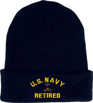 EAGLE CREST U.S. Navy Retired Beanie Knit Cap. Navy Blue