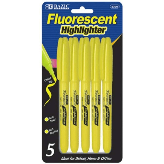 BAZIC PRODUCTS Marking Pen, 5 Count (Pack of 1), Yellow